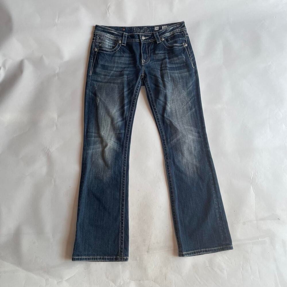 Vintage Miss Me Low Rise Bootcut Bedazzled Jeans Size 30 M Y2K Blue Denim
